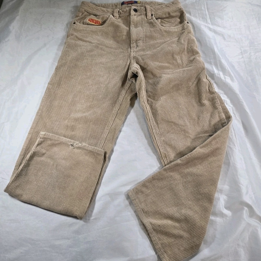Empyre Relax Corduroy Pants Mens 30 Beige Baggy Wide Leg Y2K Skate Cotton